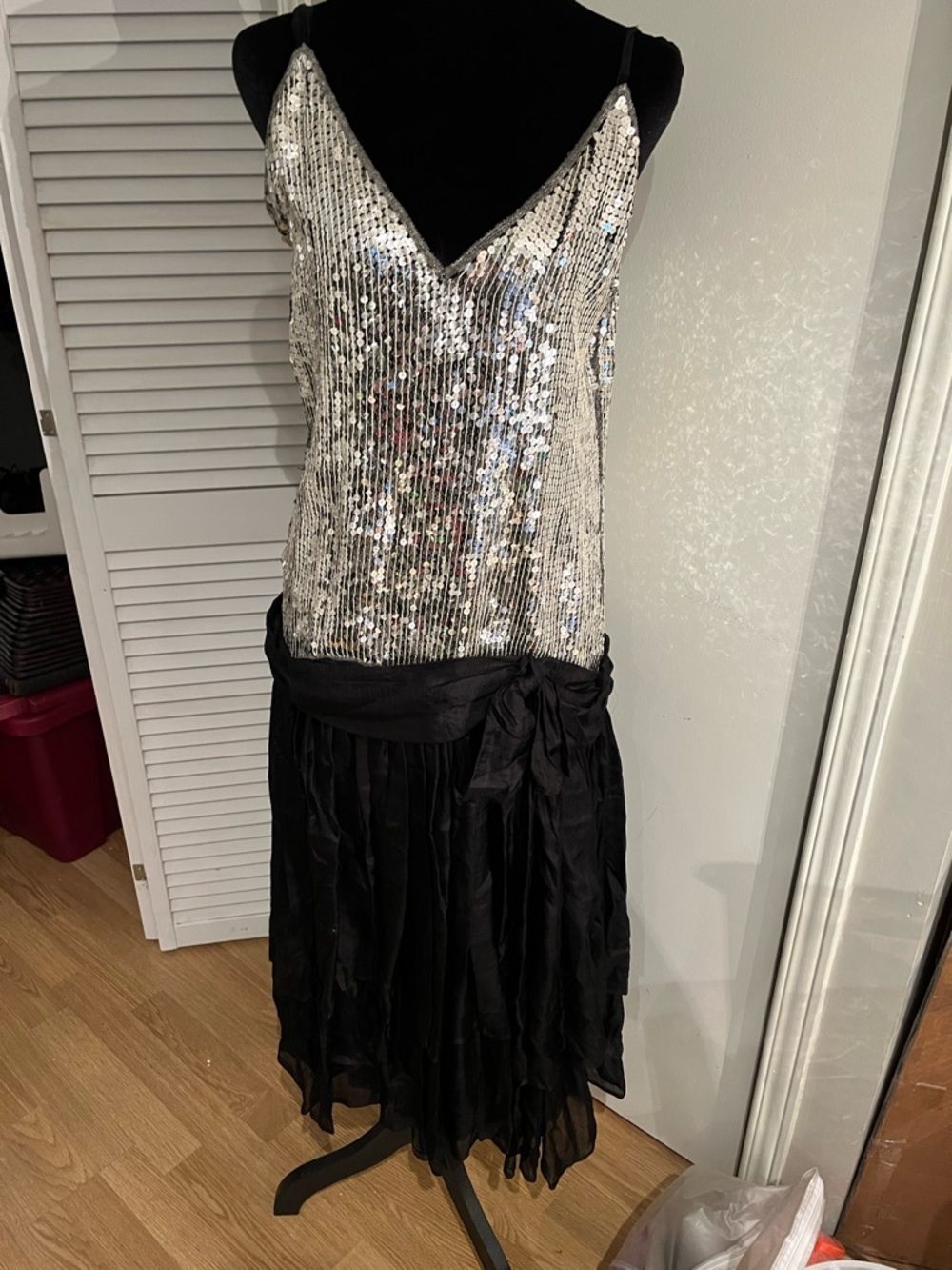 Silver Sequin V-Neck Dress